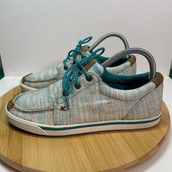 Twisted X Women 7 Blue White Hooey Loper Shoes Moc Toe Casual Lace Up Western - Picture 2 of 9